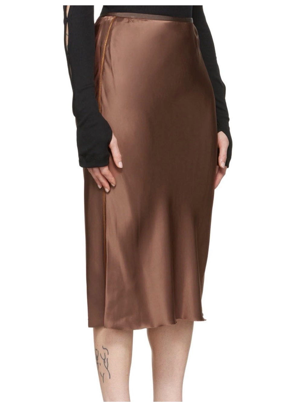 Helmut Lang Brown Satin Midi Slip Skirt